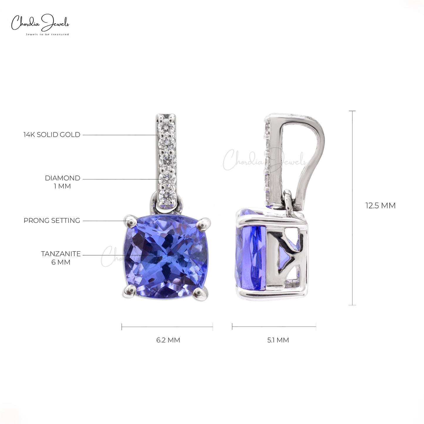 Natural Tanzanite and 2.19 Ct White Diamond Engagement Pendant