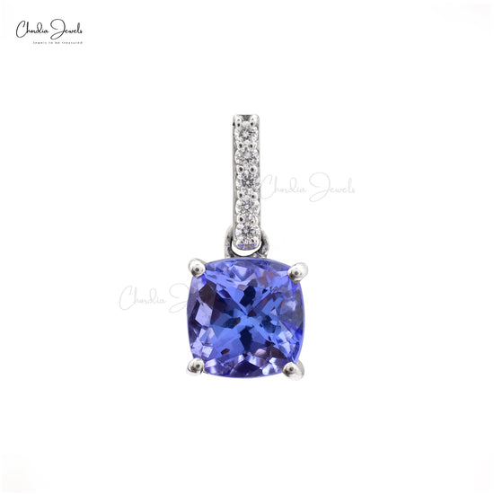 Natural Tanzanite and 2.19 Ct White Diamond Engagement Pendant