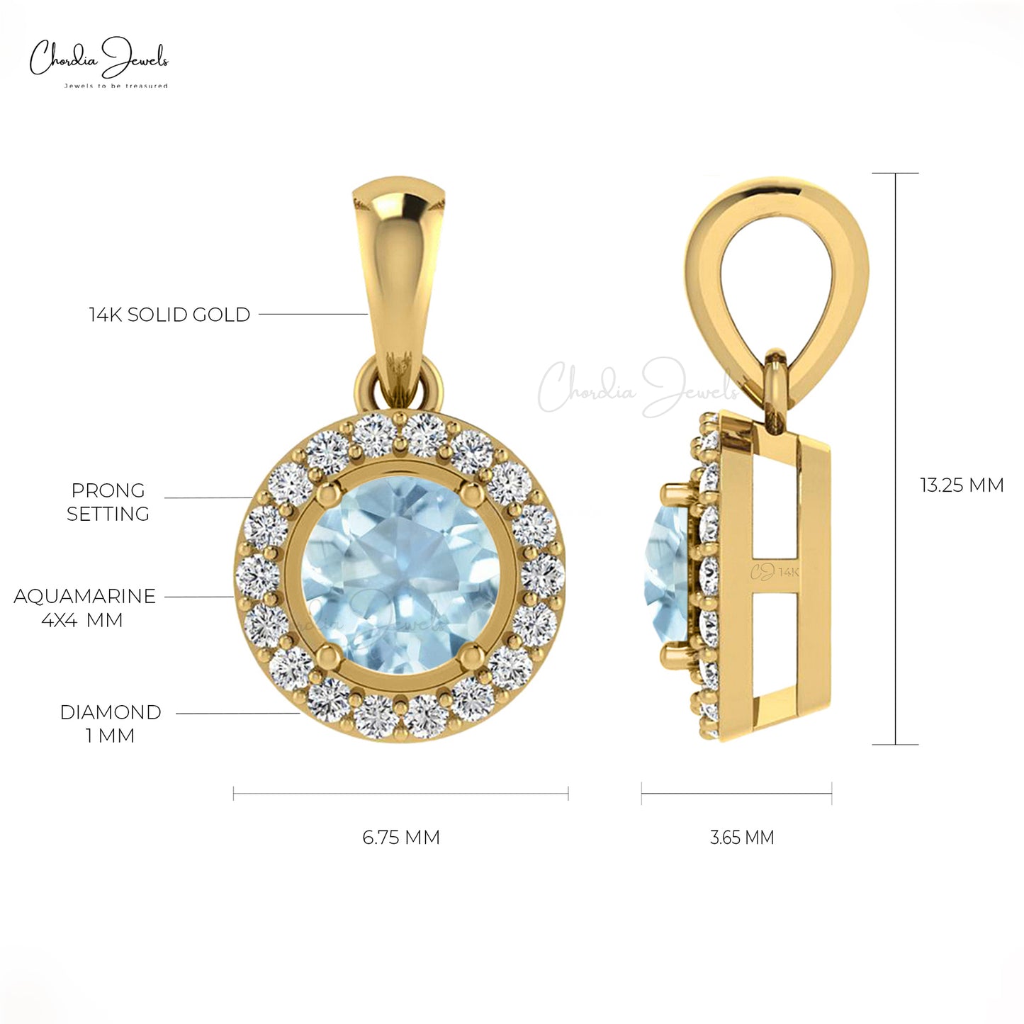 Natural Aquamarine Pendant, 14k Solid Rose Gold Diamond Halo Pendant,