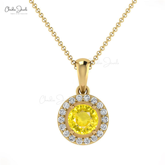 Yellow Sapphire 7x5 mm Oval Halo Diamond 14k Solid Gold Pendant