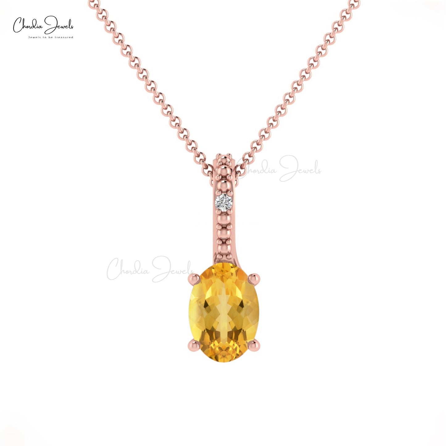 Diamond and Natural Yellow Citrine Pendant for Her 14k Pure Gold