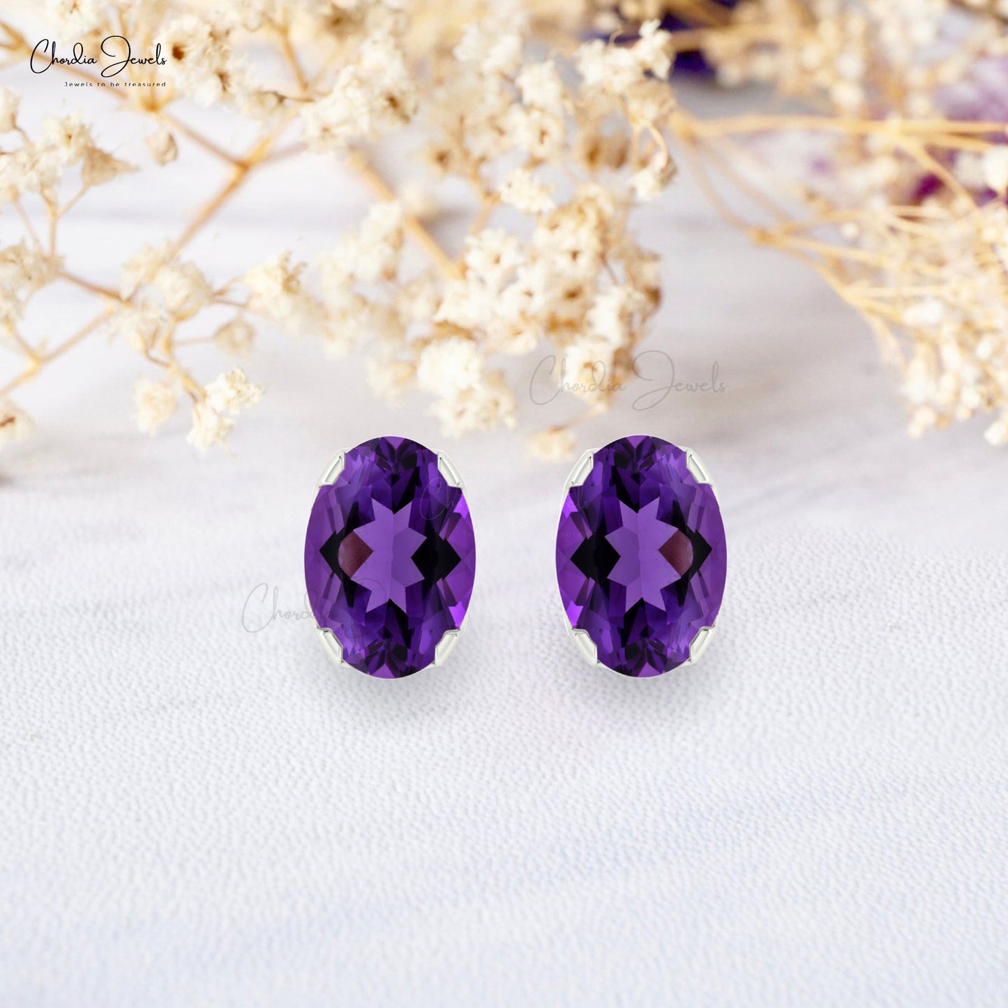 Load image into Gallery viewer, Natural 6x4mm Oval Cut Amethyst Stud Earring

