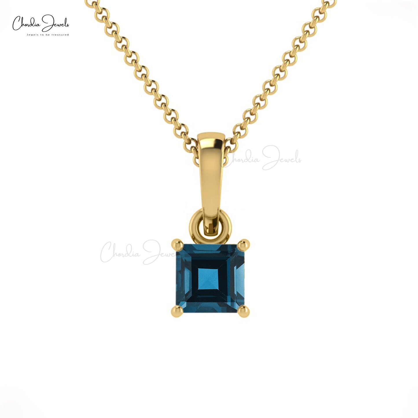 Genuine London Blue Topaz Dainty Gemstone Pendant in 14K Solid Gold