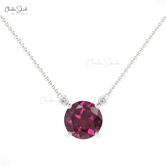 Natural Rhodolite Garnet Necklace, 14k Solid Gold Diamond Necklace, 5m