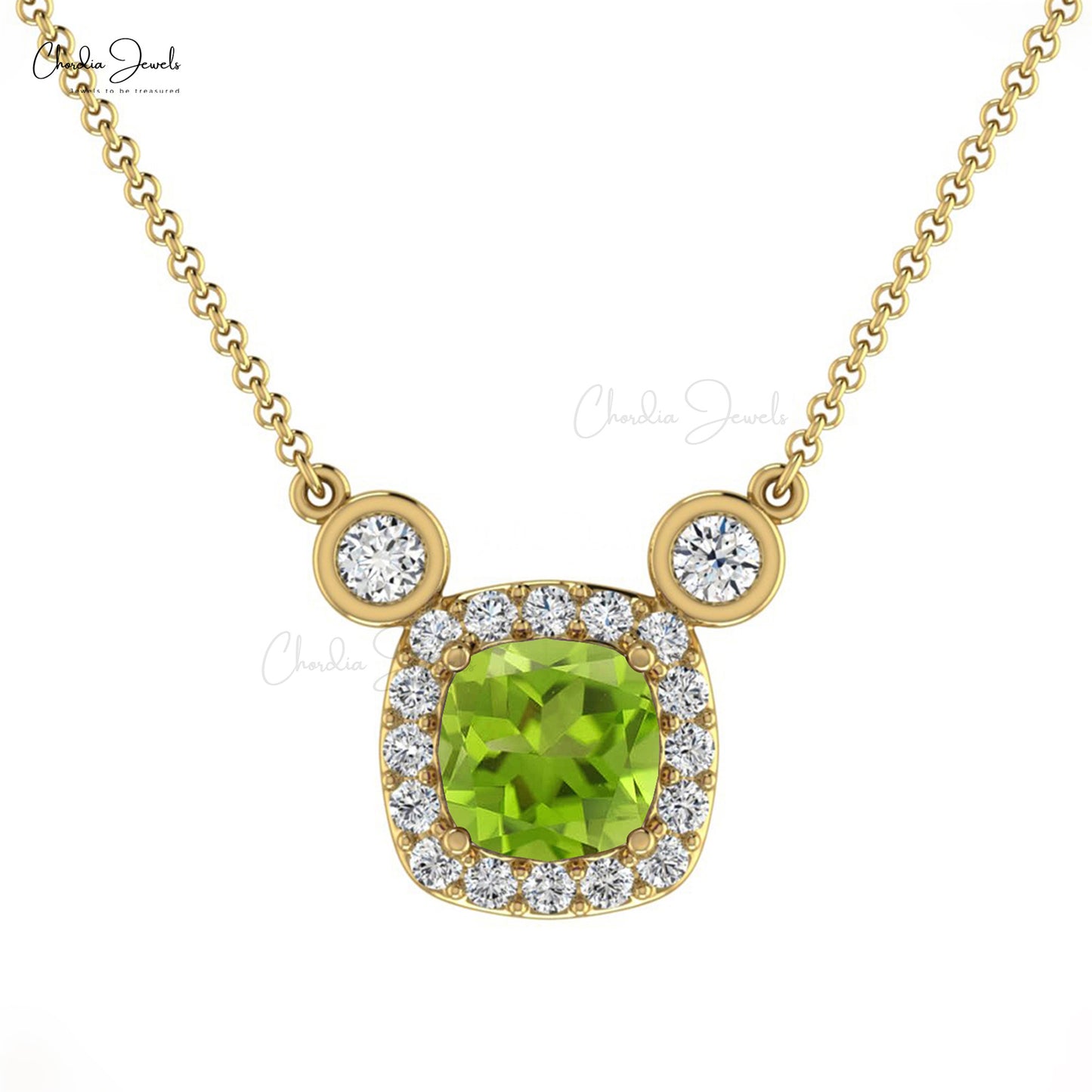 Natural Peridot and Diamond Necklace, 14k Solid Gold 5mm Heart Shape G