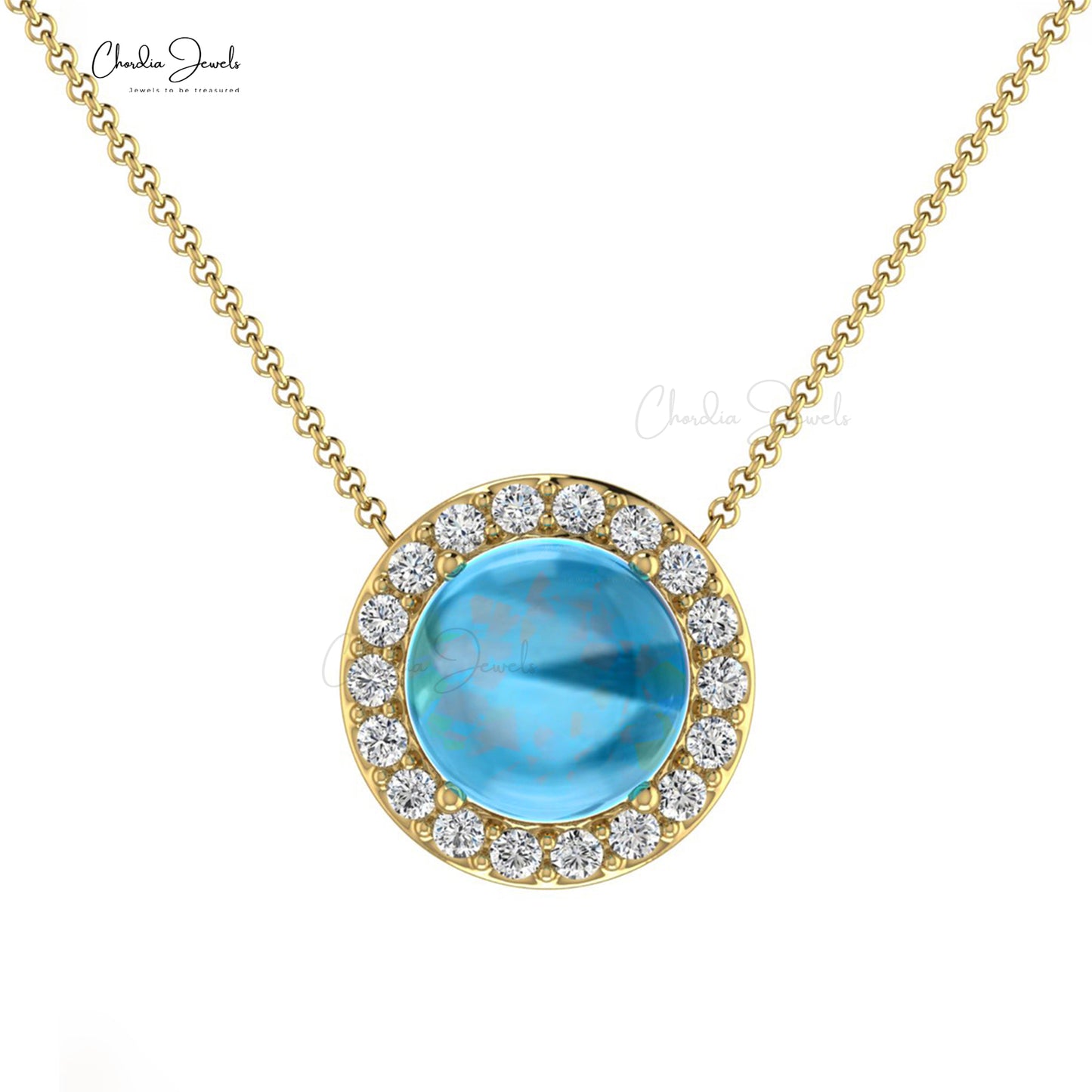 14k Solid Gold Diamond Necklace, Natural Swiss Blue Topaz Necklace, 15