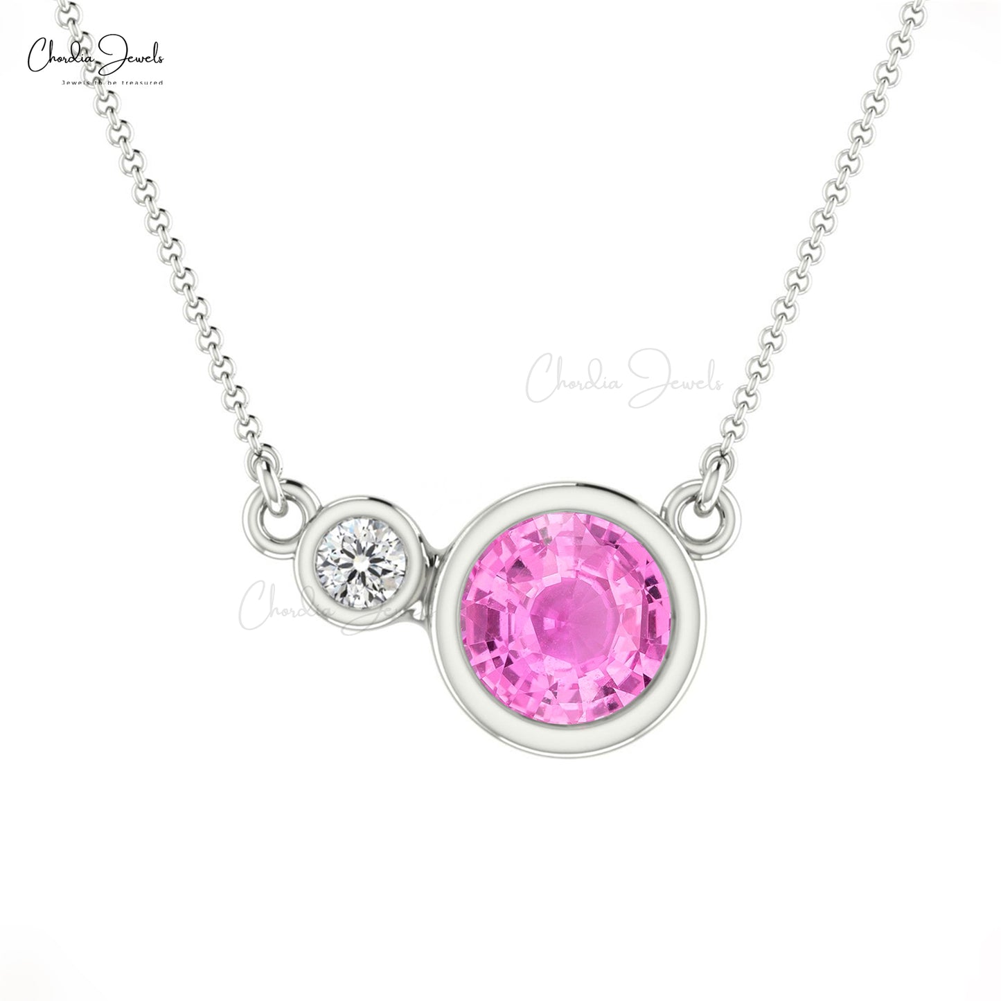 Natural Pink Sapphire Necklace, 1.19 Carat Round Faceted Gemstone Neck