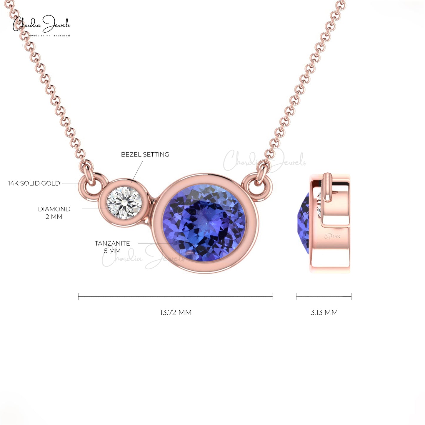 Emerald Cut Blue Tanzanite Necklace in 14k Solid Gold For Women