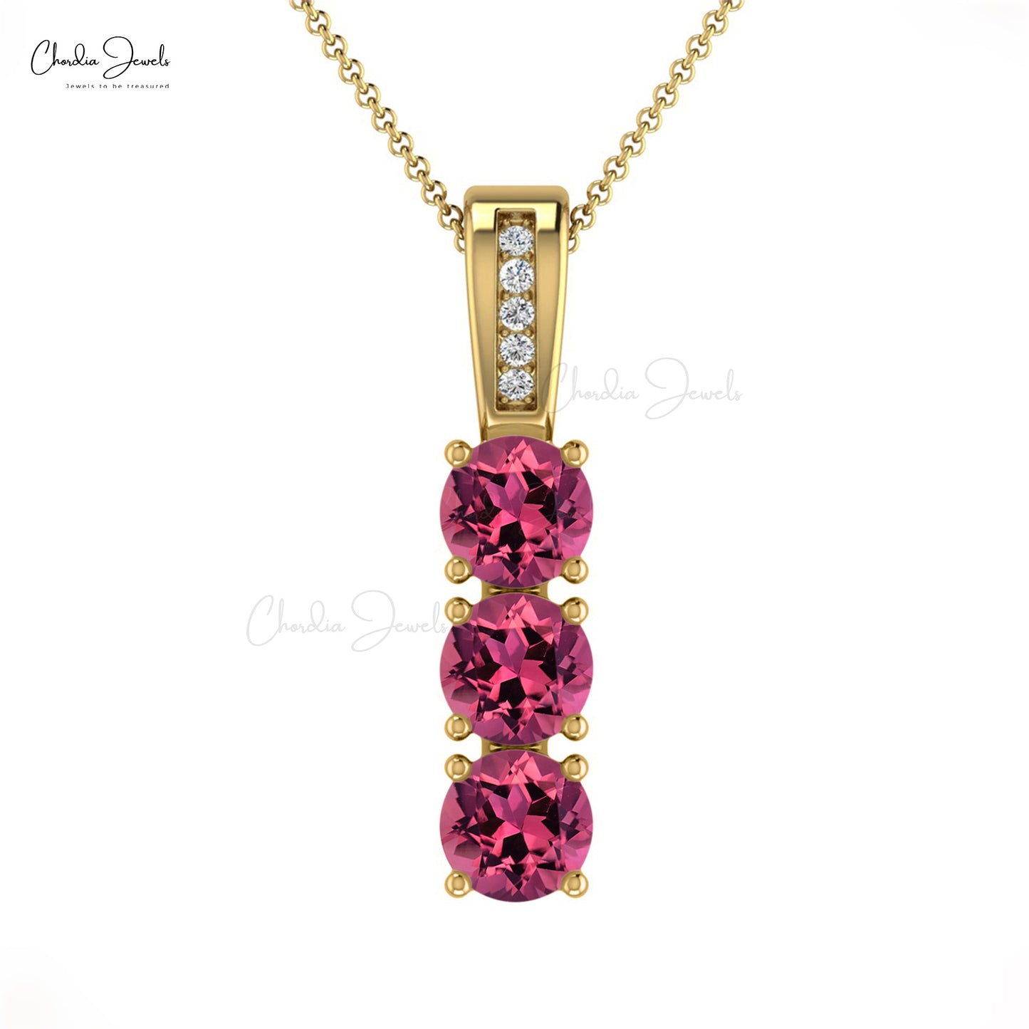 Natural Pink Tourmaline Round Cut Pendant in 14K Gold | Chordia Jewels