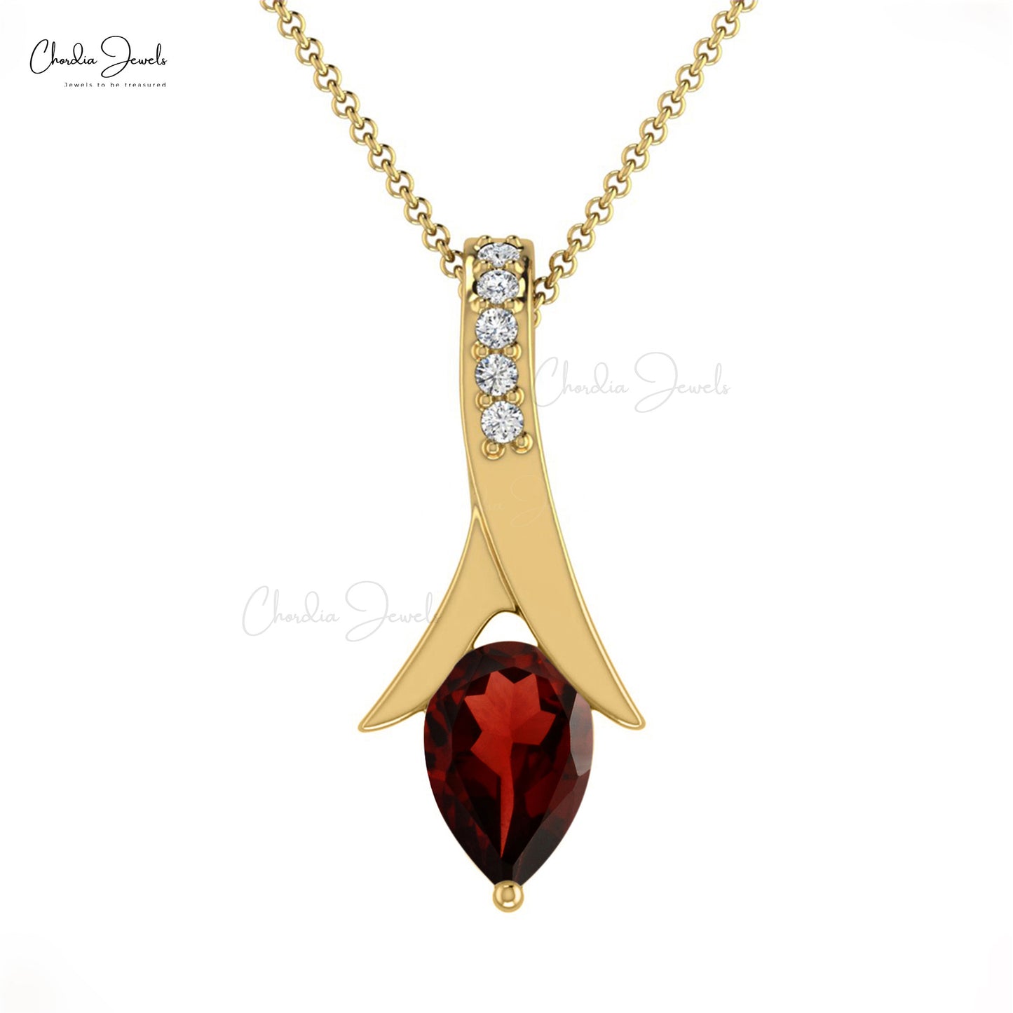 Natural White Diamond and Red Garnet Pendant For Women 14k Pure Gold