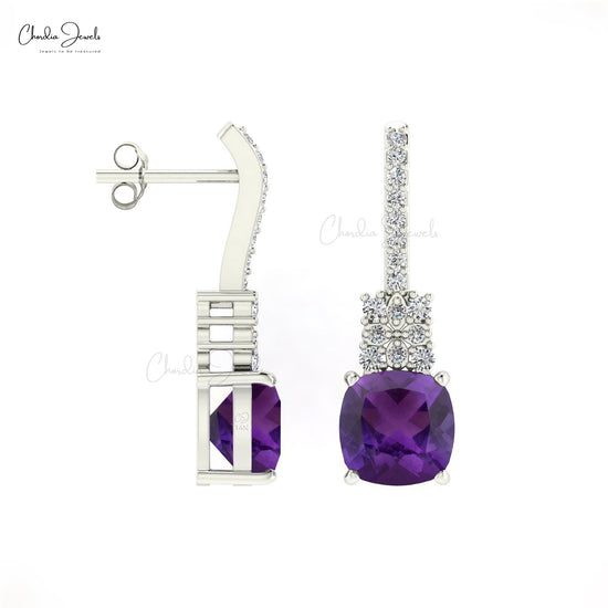 Buy Natural Amethyst Earrings in 14k Solid Rose Gold for Her