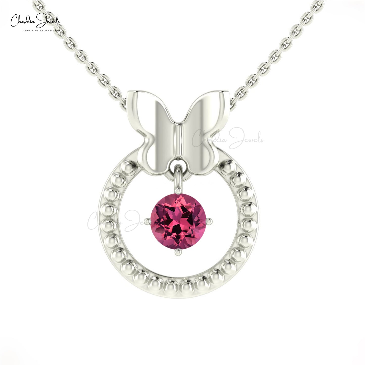 Natural Pink Tourmaline Round Cut Pendant in 14K Gold | Chordia Jewels