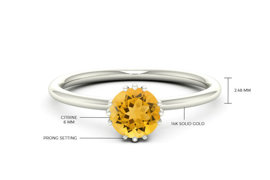 Solid 14k Yellow Gold Solitaire 4.5mm Round Citrine and 1/6 Cttw