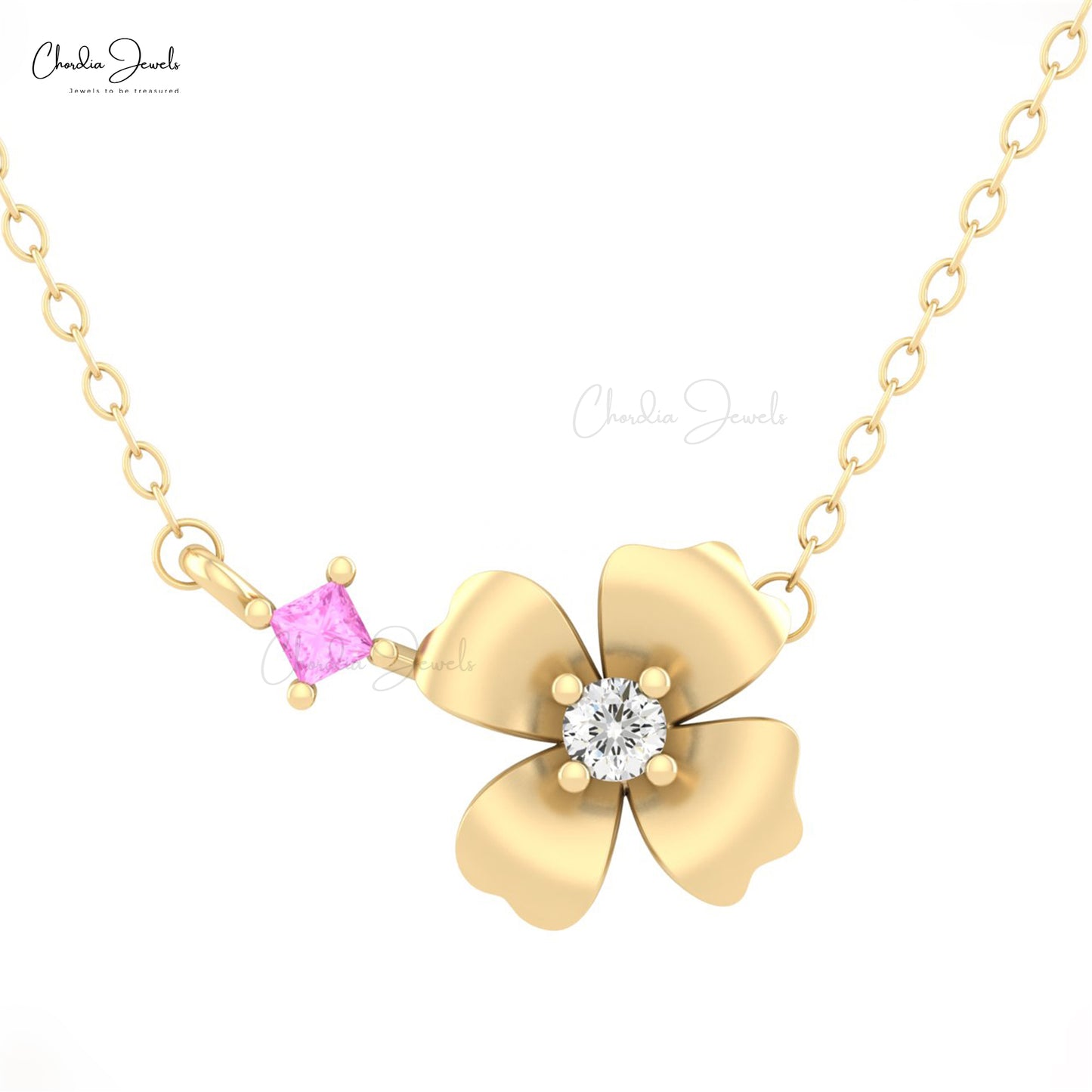 Natural Yellow Sapphire and Diamond Floral Necklace in 14K Gold