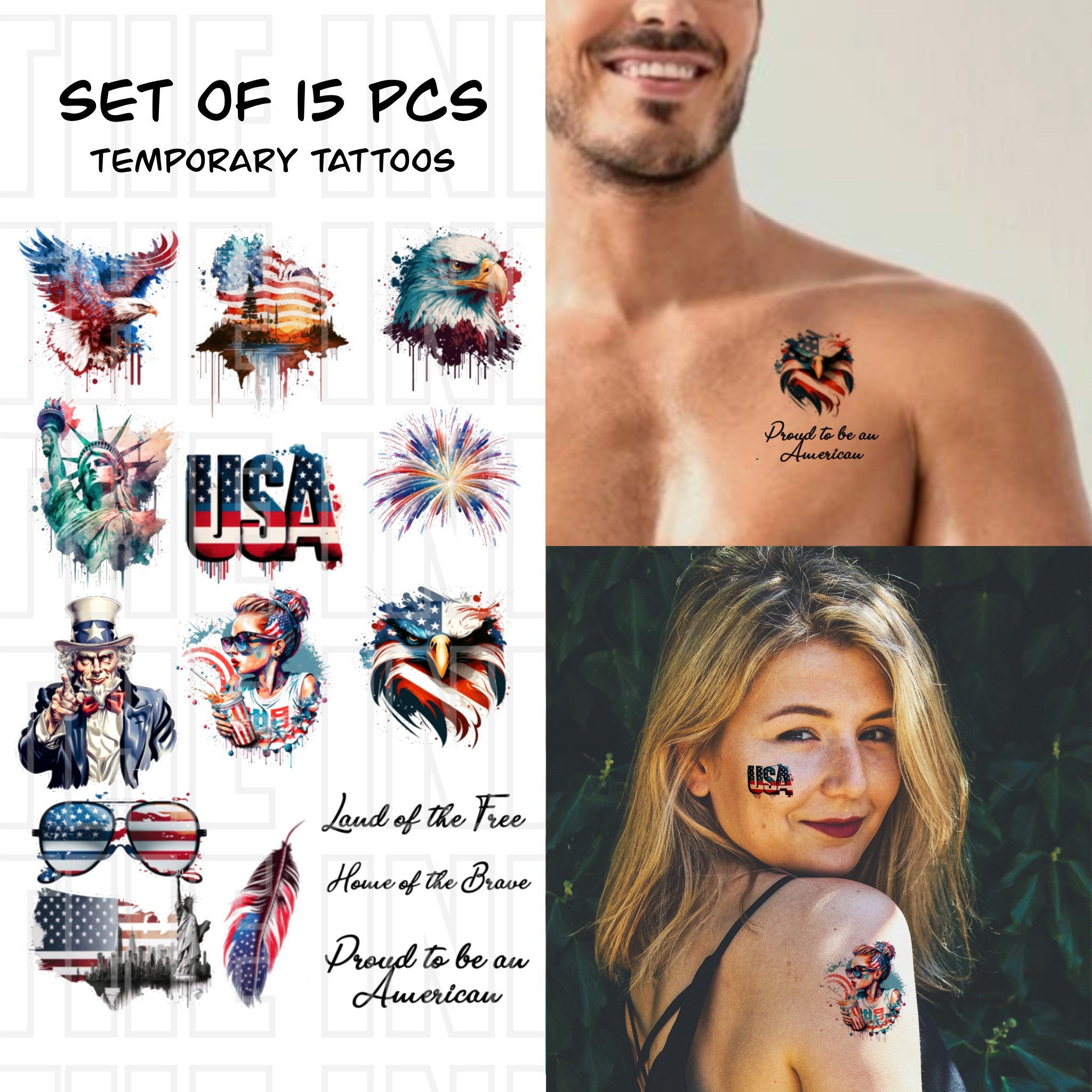 Eagle 6 sheets Temporary Tattoos for Adults Men Algeria | Ubuy