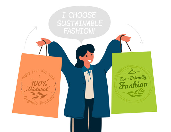 a woman buying sustainable and eco-friendly apparel and products