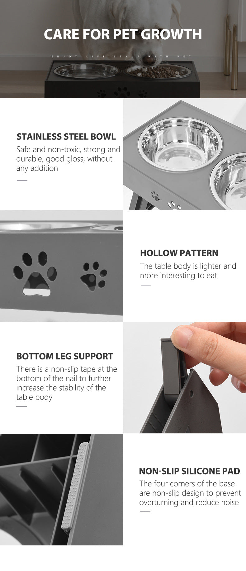Adjustable Dog Bowls Stand Raised with Stainless Steel - Product Details