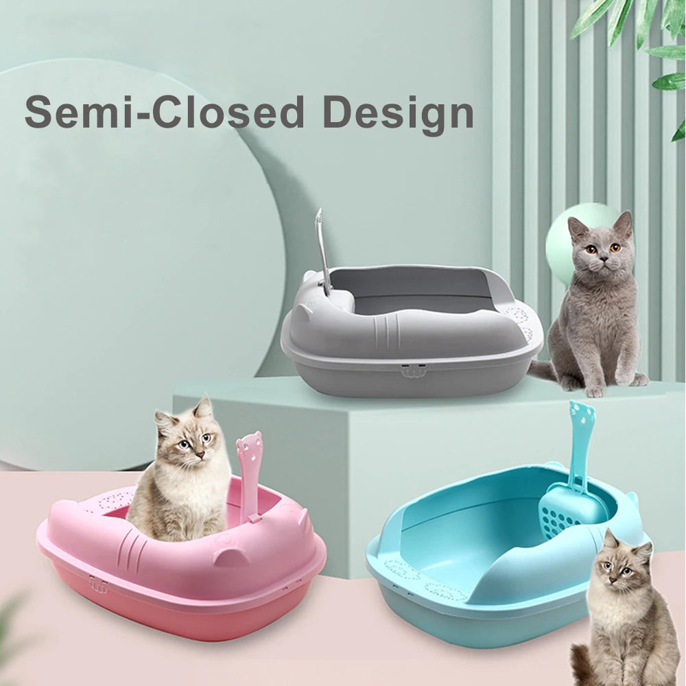 Cats Litter Box with Spoon - Semi Closed Design