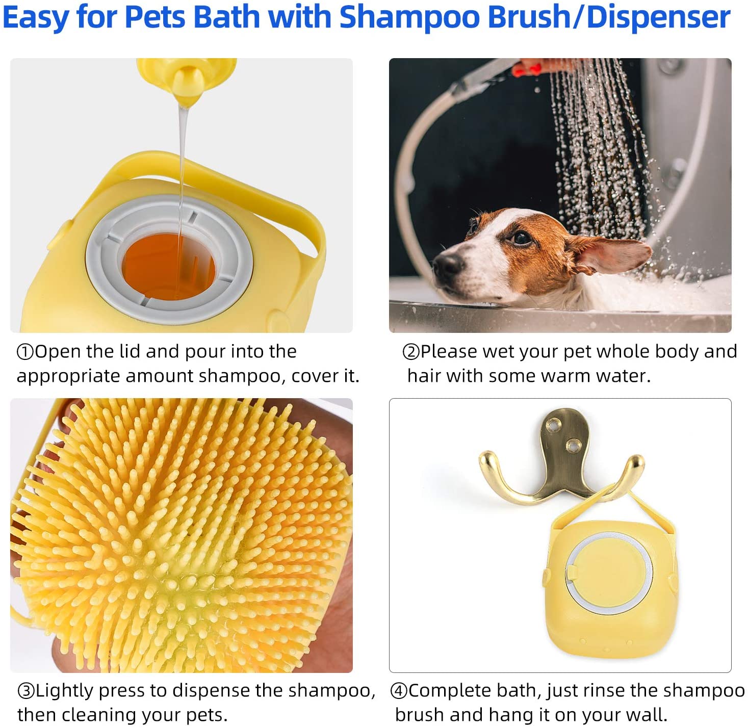 Dog Cat Bath Brush Comb Silicone Rubber - Easy for pets bath with shampoo brush