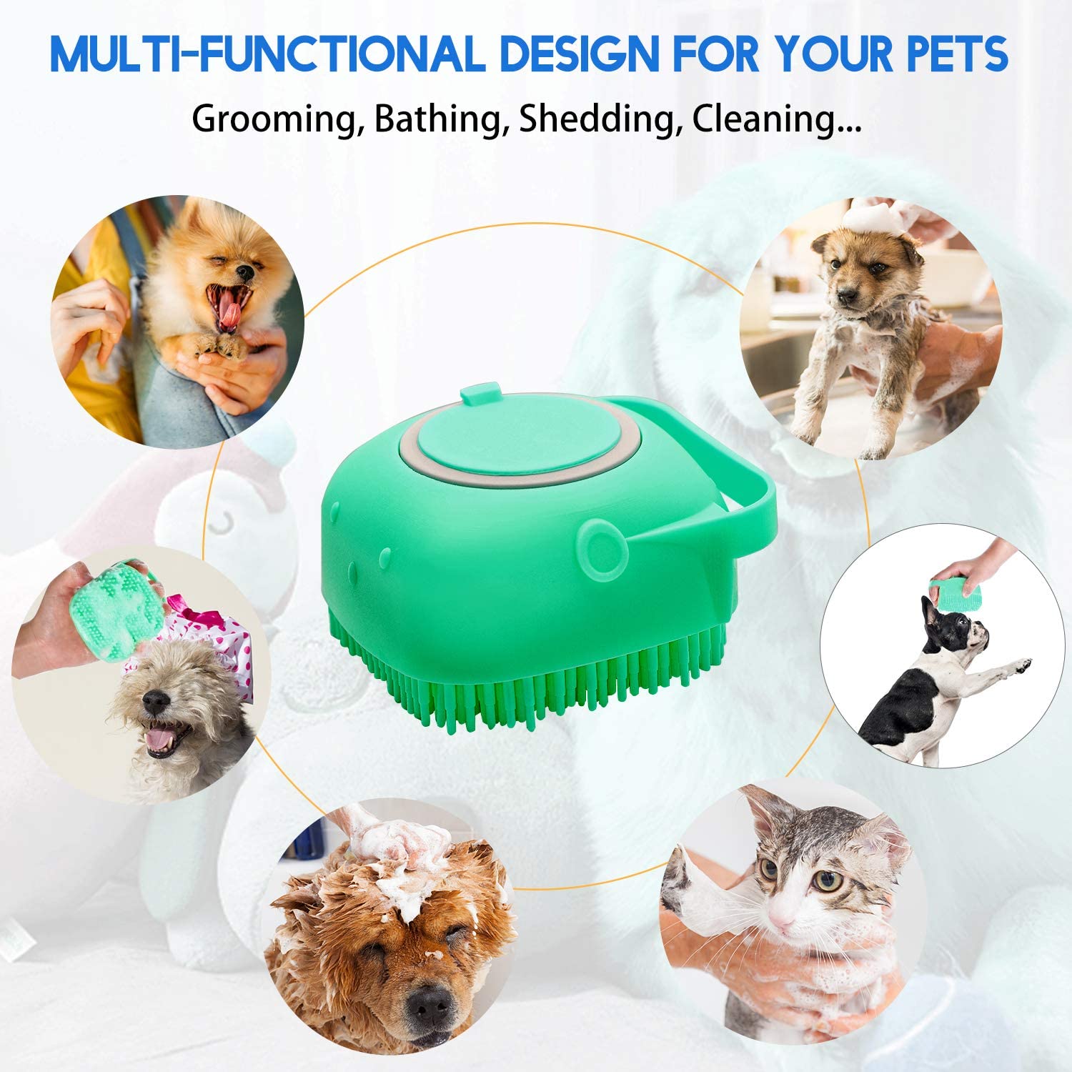 Dog Cat Bath Brush Comb Silicone Rubber - Multifunctional Design for your pets