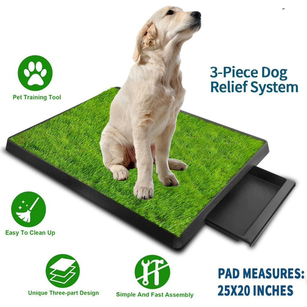 Pet Toilet Trainer Grass Mat for Puppy Potty Training - 3 Piece dog relief system