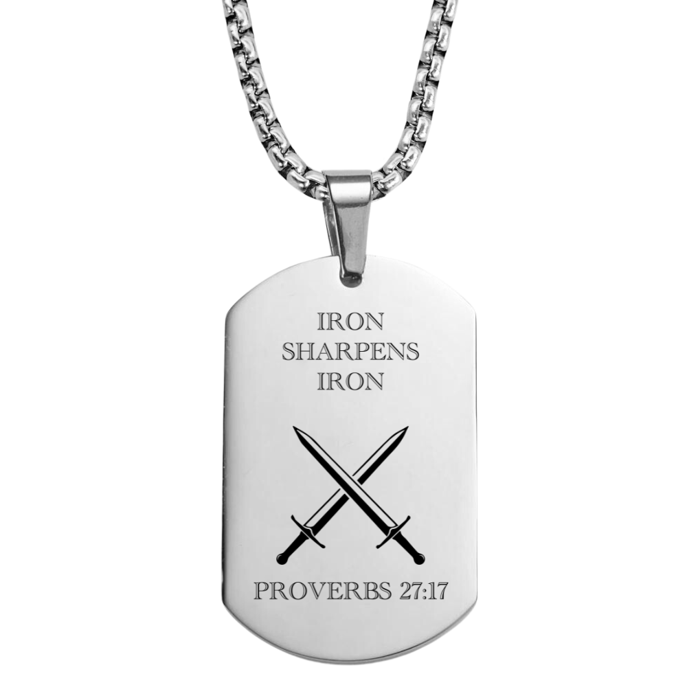 Iron Sharpens Iron Dog Tag Necklace: Proverbs 27:17 - ThePositiveChristian product image