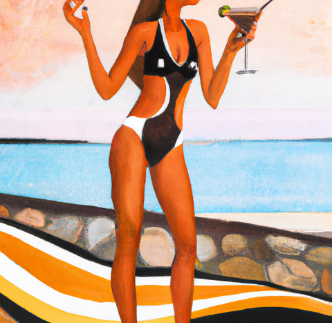 Woman drinking espresso martini at the beach