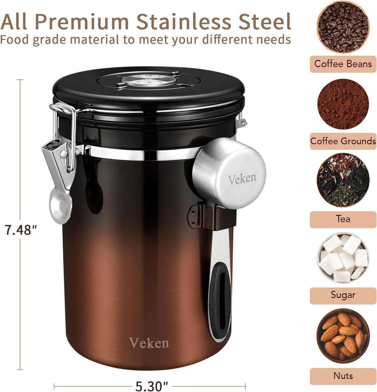 Veken French Press Coffee & Tea Maker, 304 Stainless Steel Heat Resistant  Borosilicate Glass Coffee Press, Durable Easy Clean 100% BPA Free, 21Oz,  Copper