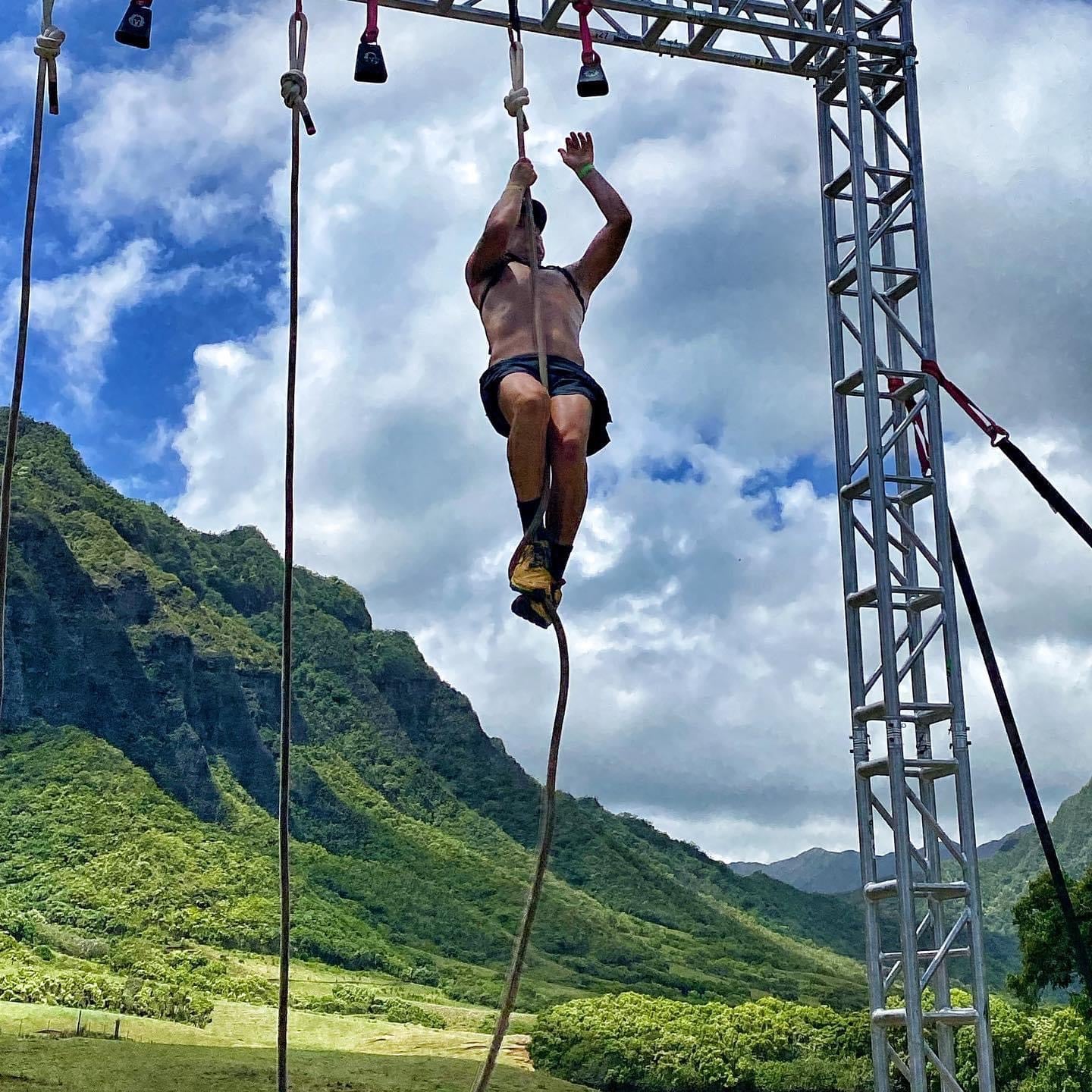 Chris completing the Rope Climb obstacle.