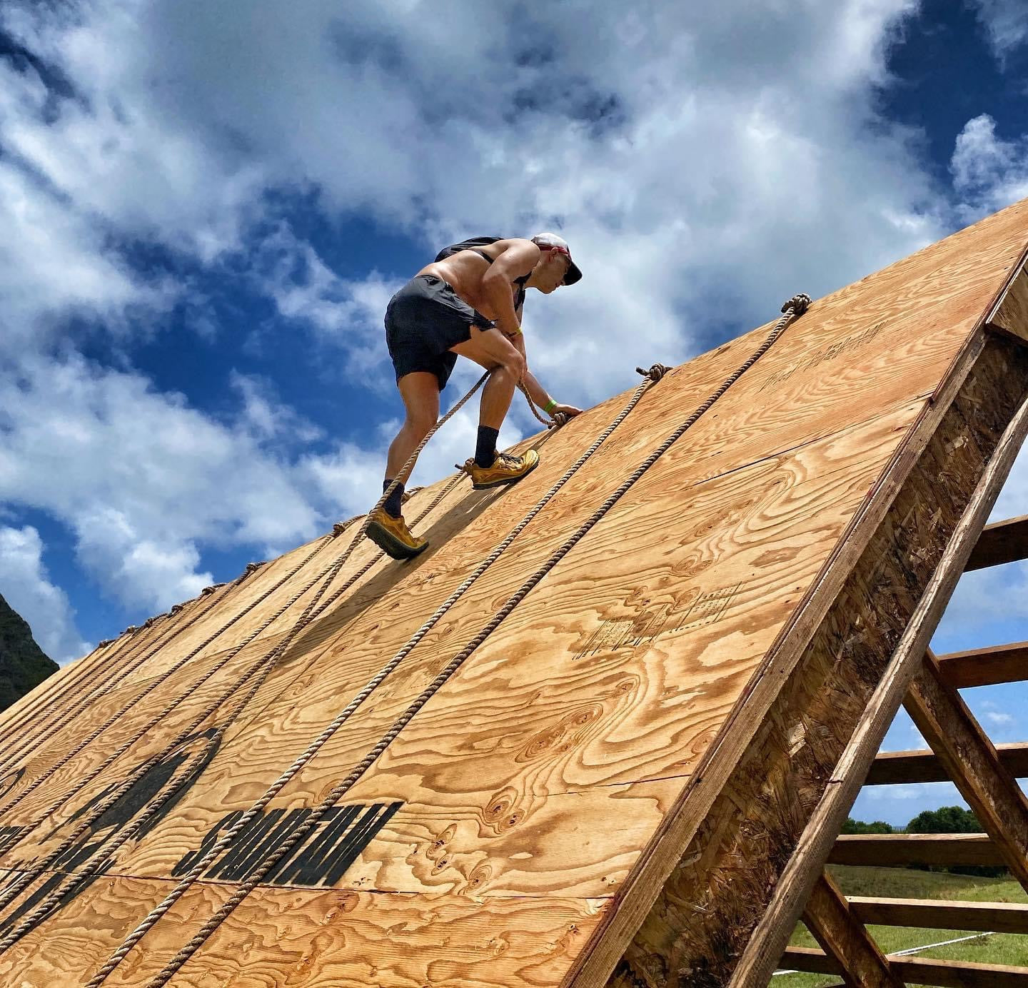 Chris completing the Slip Rope obstacle.