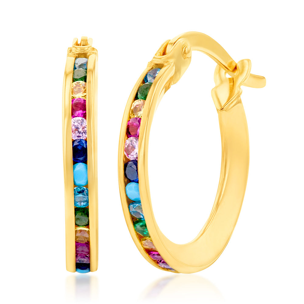 Image of 9ct Yellow Gold Multicolour Double Side 10mm Hoop Earrings