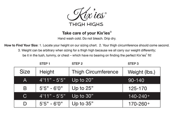 Kixies Tights Size Chart