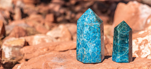 blue apatite crystal points sitting in sedona arizona