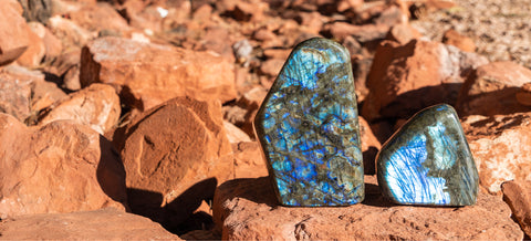 Labradorite Crystals on Sedona Red Rock