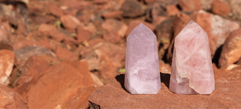 rose quartz crystals sitting on a sedona vortex