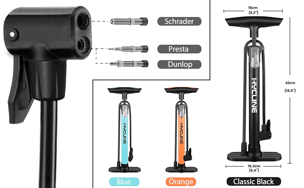 Hycline Bike Pump, Floor Bicycle Tire Pump, 150/160 PSI High Pressure Air Pumps with Presta and Schrader Valve