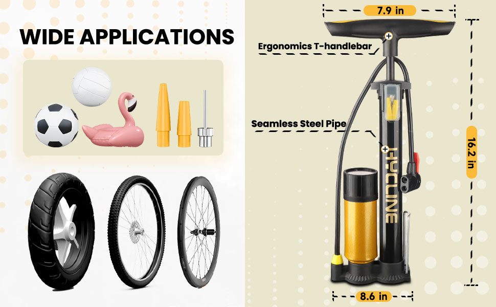 Hycline Bike Air Pump With 160 PSI Guage