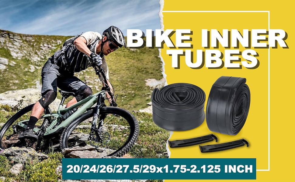 Hycline 2-Pack Bike Inner Tubes: 20/24/26/27.5/29 x1.75-2.125 Inch Bicycle Inner Tube AV 32mm Schrader Valve with 2 Tire Levers