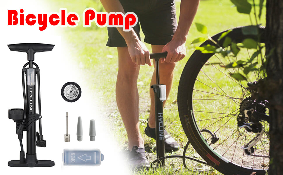 Hycline Stylish Bicycle Tire Pump with Gauge, 150 PSI High Pressure Fits Presta and Schrader Valve for Road Mountain Bike Tires