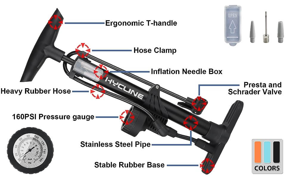 Hycline High Pressure 160 PSI Bicycle Air Pump Inflator