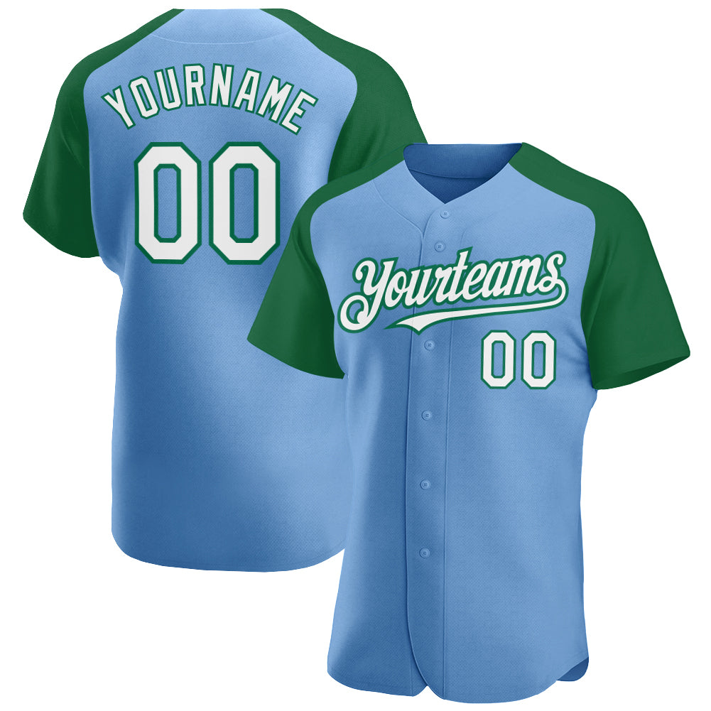 Custom Kelly Green Cream-Black Authentic Raglan Sleeves Baseball