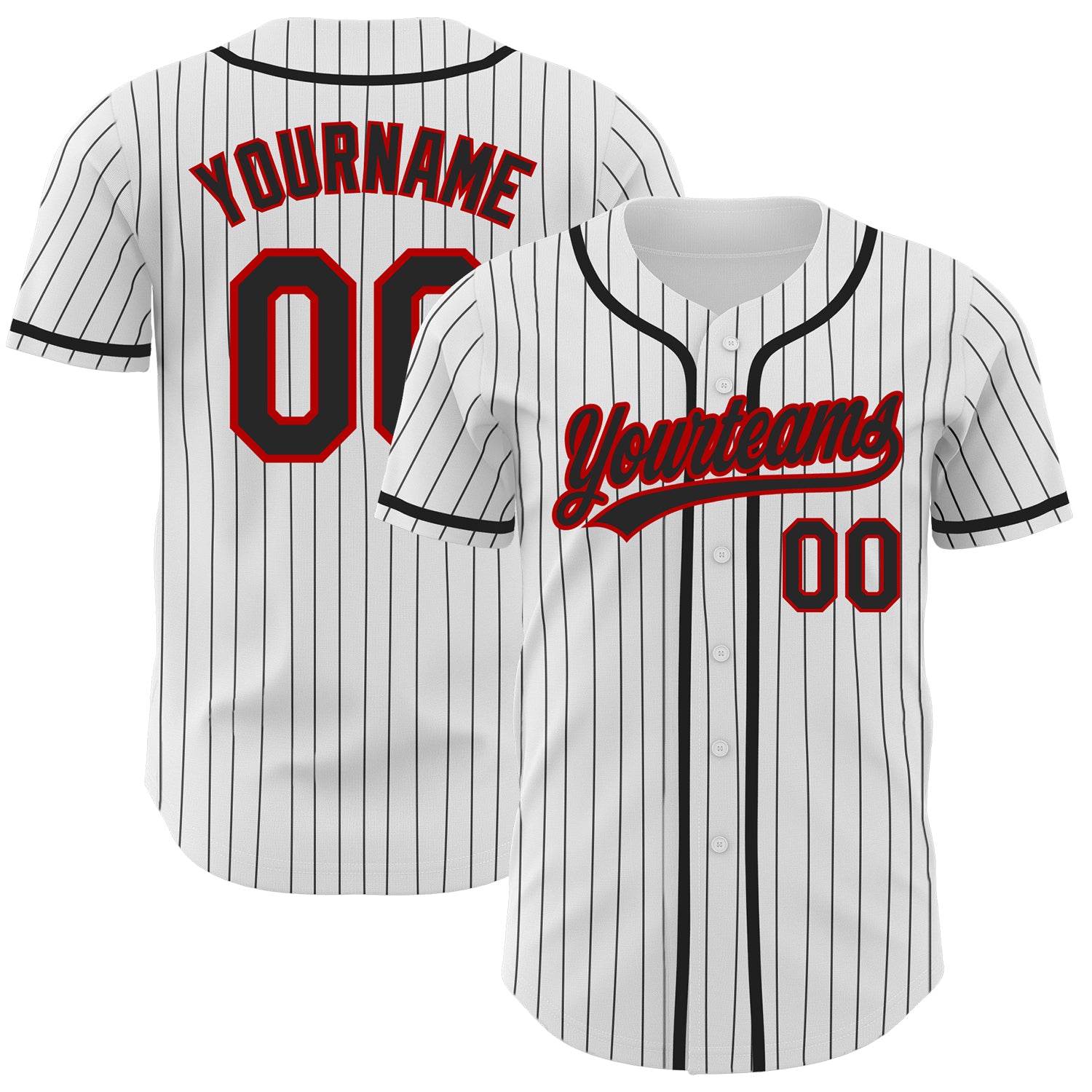 Custom Baseball Jersey Black White Pinstripe White-Red Authentic Men's Size:L