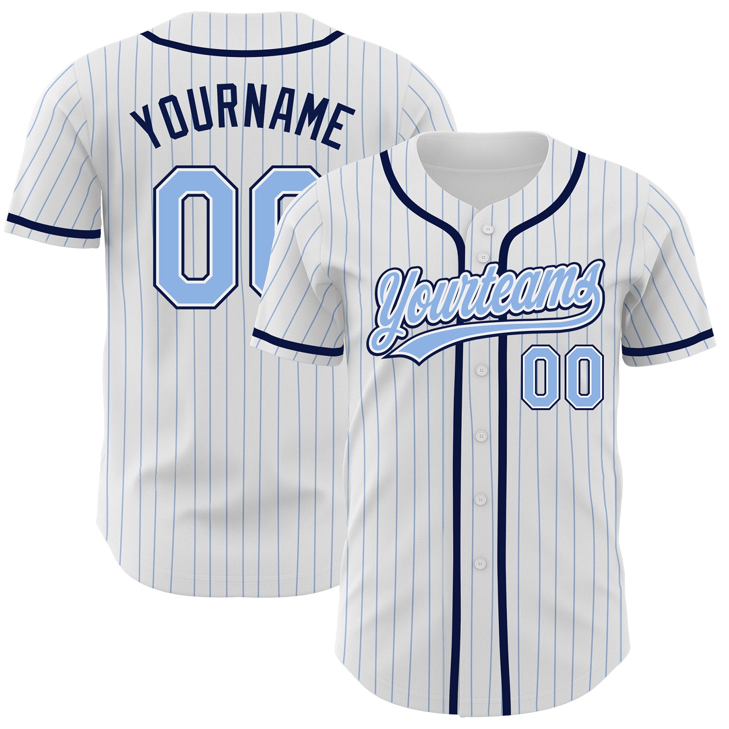 Custom Navy White Pinstripe Light Blue-White Authentic Baseball Jersey Youth Size:S