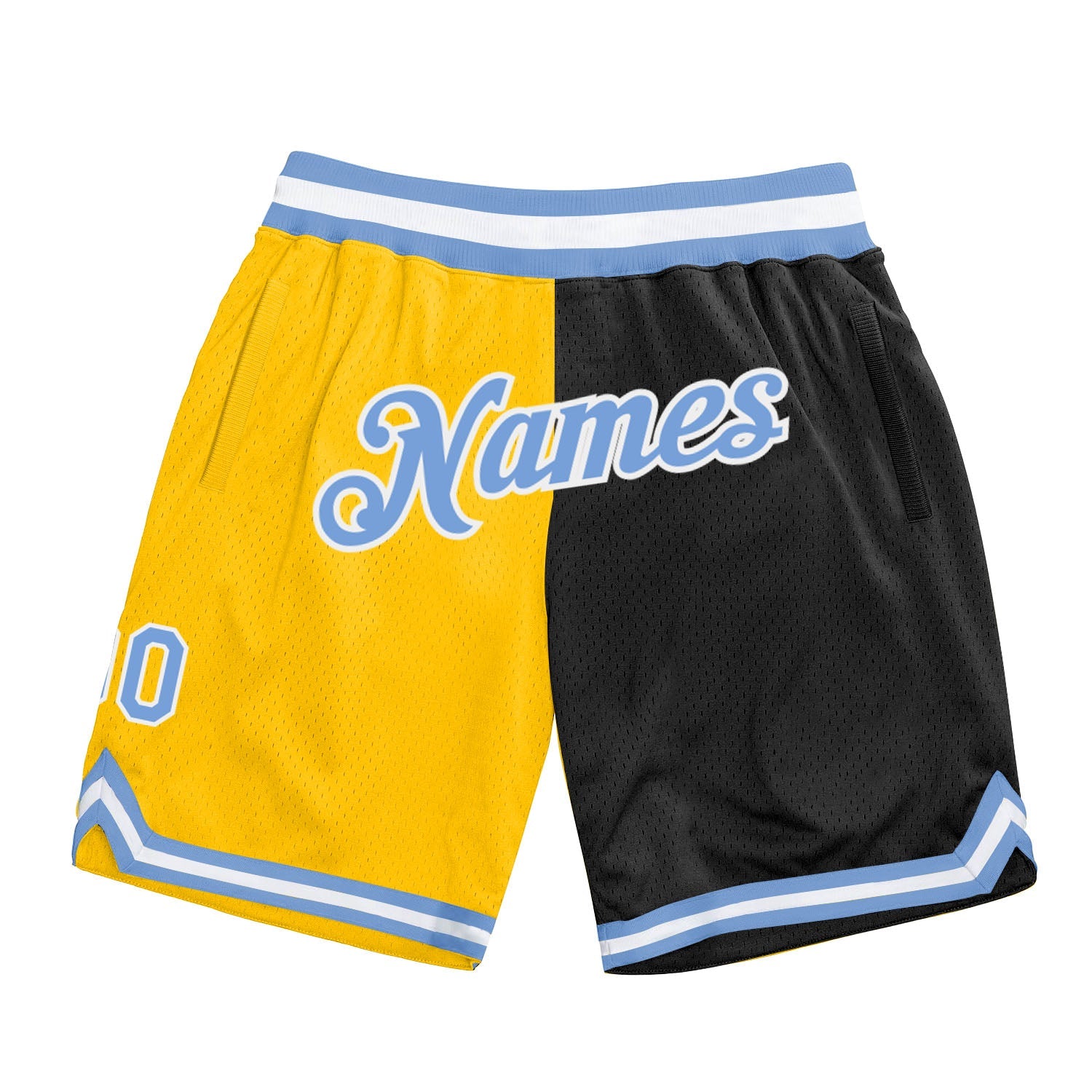Custom Gold Light Blue-Black Authentic Throwback Split Fashion Basketball Shorts