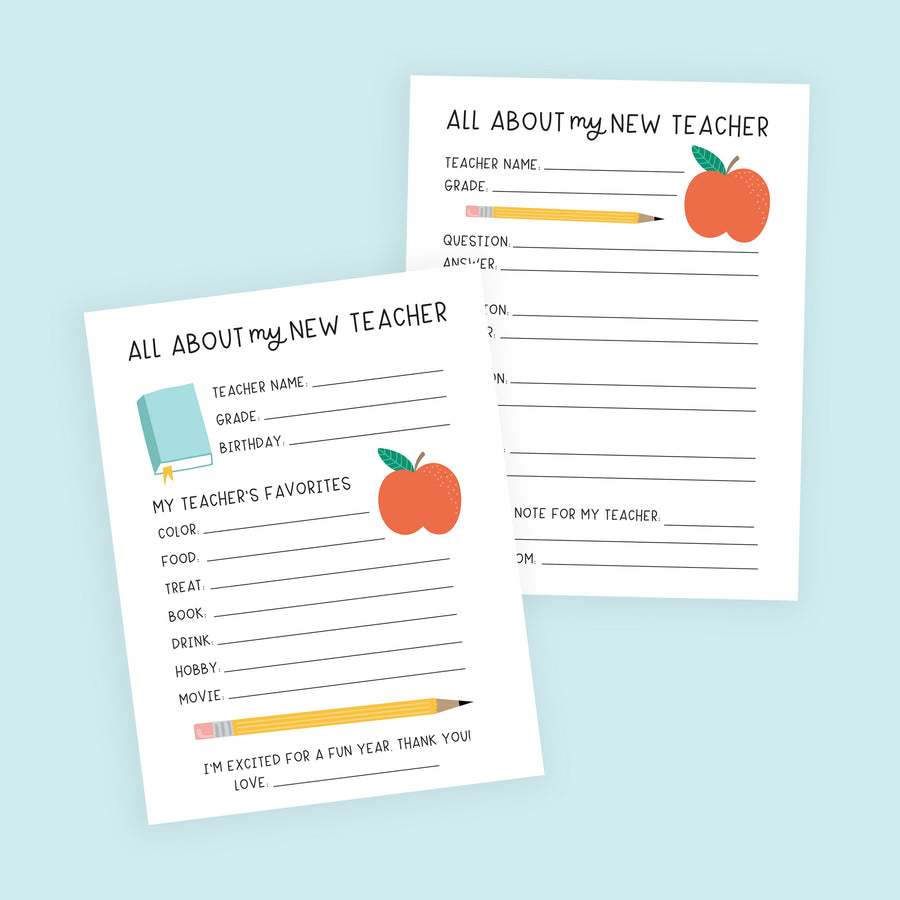 Back To School Teacher Questionnaire Printable Alexa Z Design