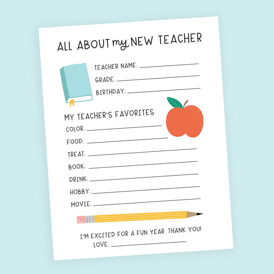 Back To School Teacher Questionnaire Printable Alexa Z Design