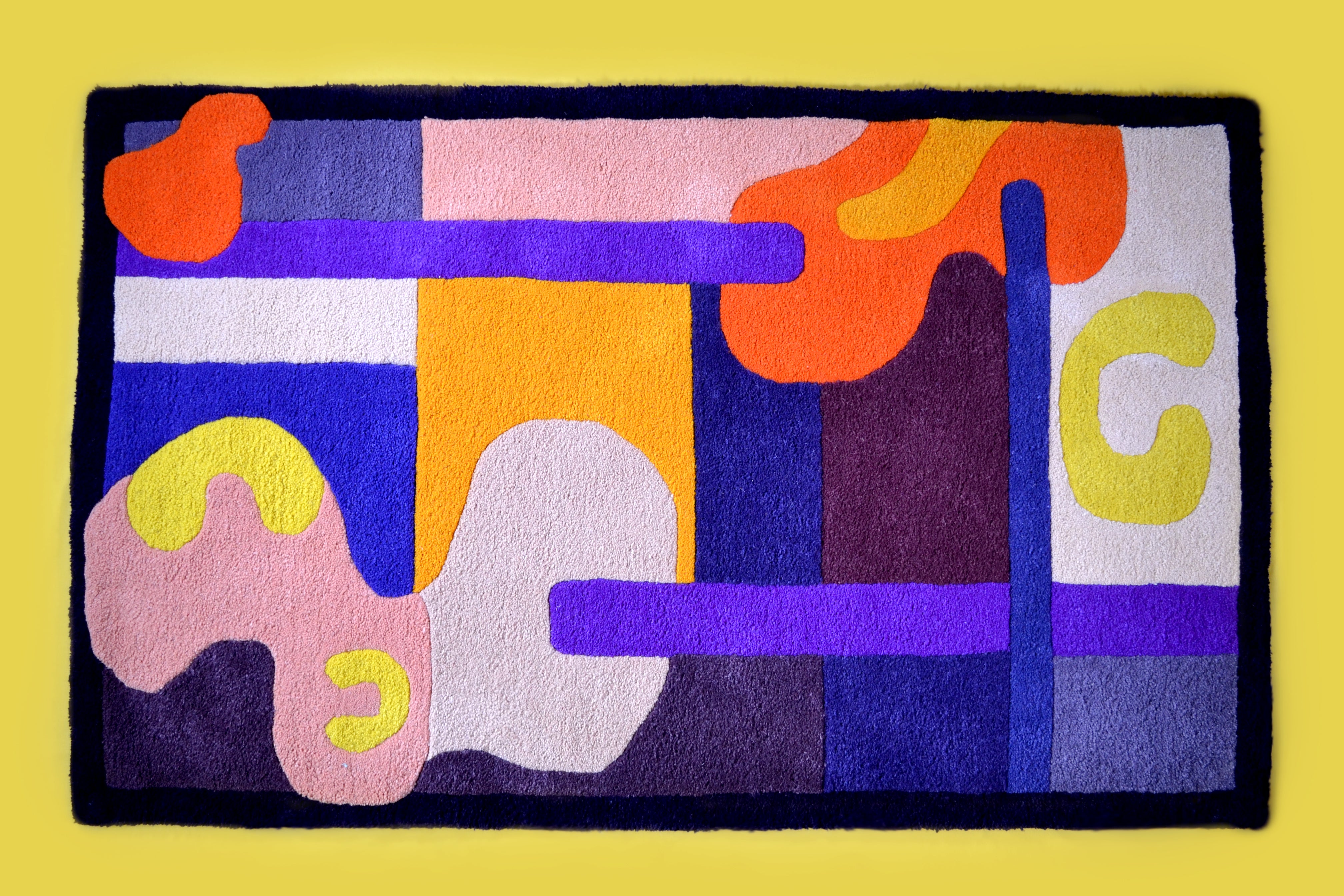 large purple orange cream colourful abstract thick handcrafted tufted wool rug