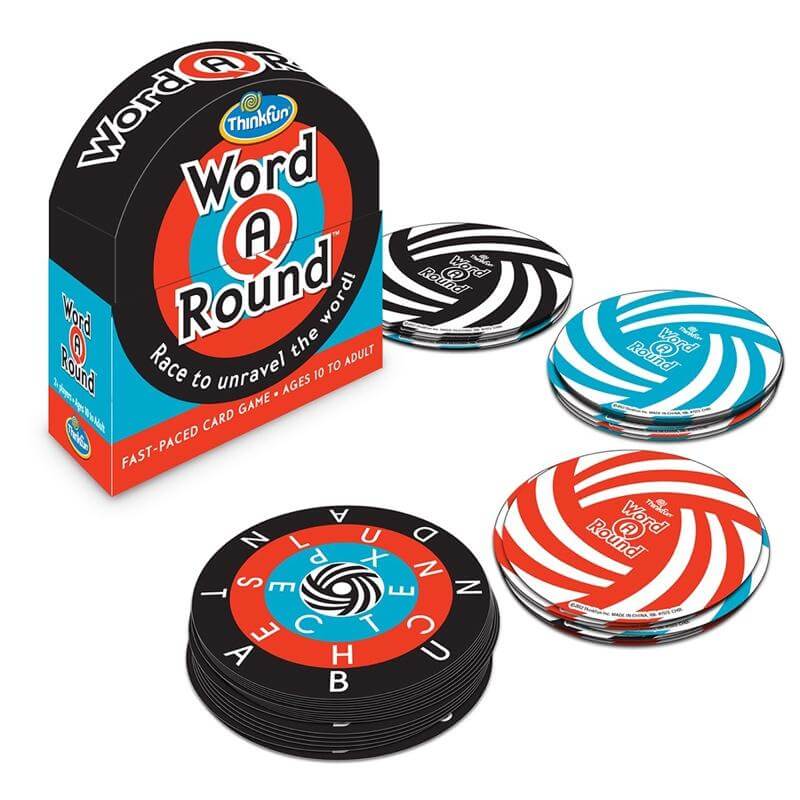 WordARound table game box with black, blue, and red game discs