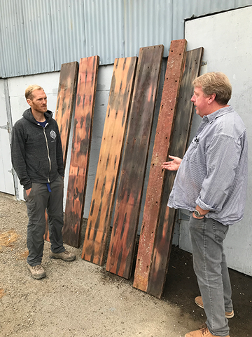 John Gregg with Martijn and Western Flyer Hull Planks