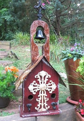 Rustic Church Birdhouse with Large Cross and Bell